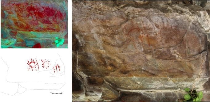 Foto 1 Hallazgo de un conjunto de pintura prehistórica en el sitio de Pala de Cabras, en Casaio (Ourense)